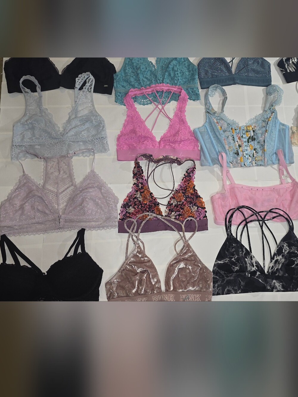 Floral & Lace Bralette Set — Pink